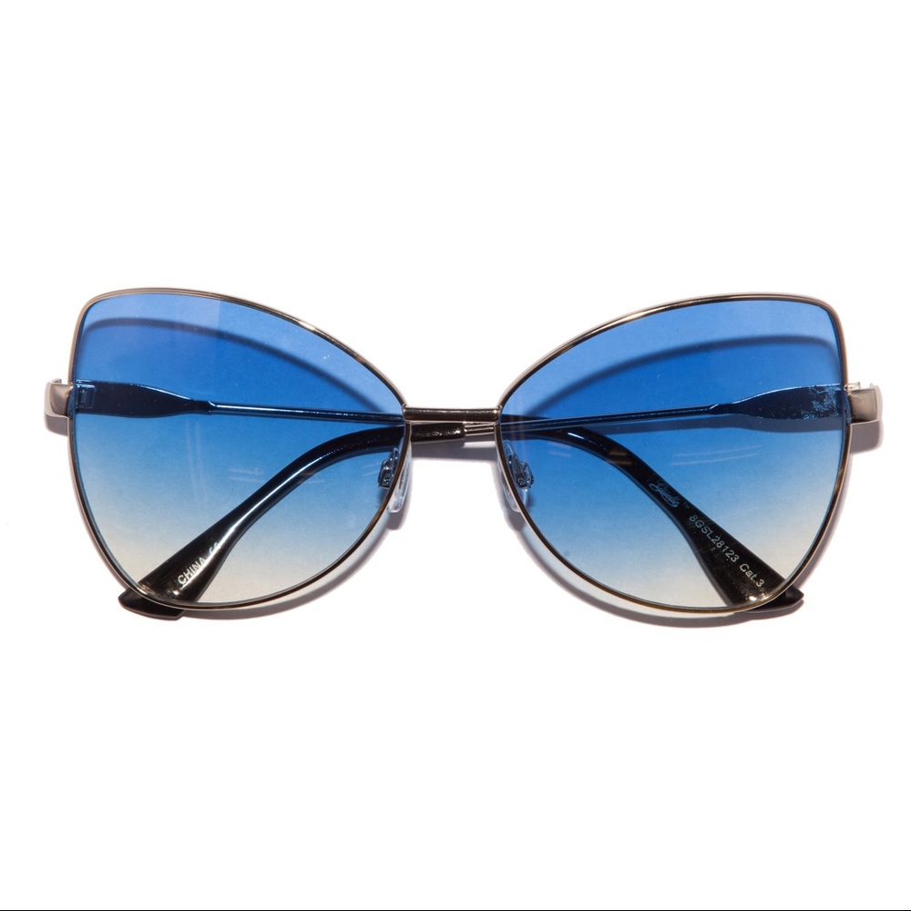 Retro 70s Blue Ombré Metal Frame Sunglasses